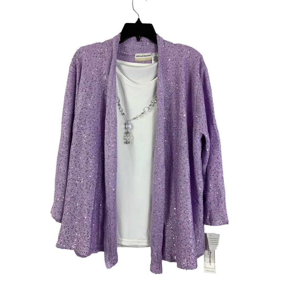 Alfred Dunner Women's Casual Lilac & White Tank & Cardigan